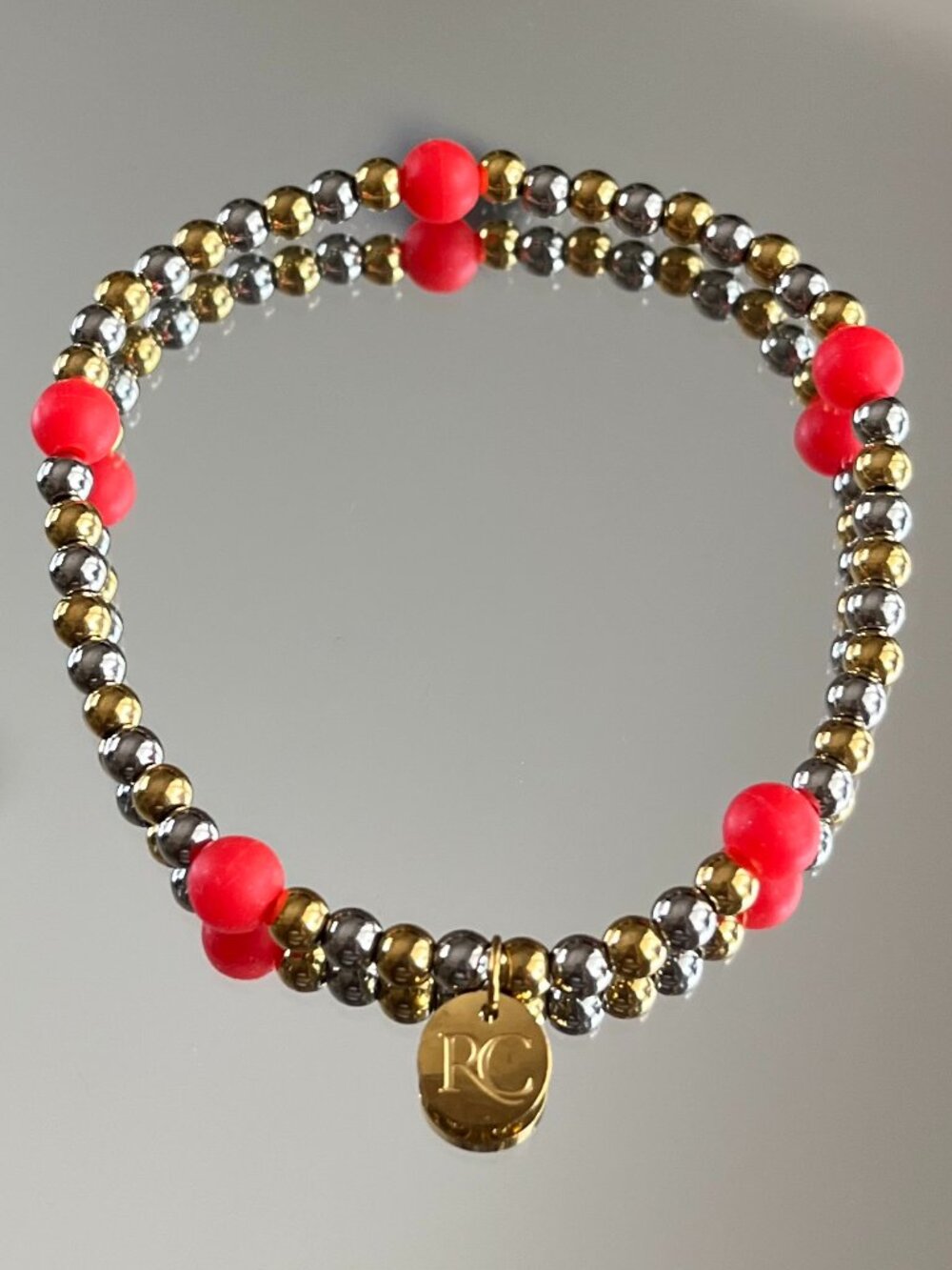 Rustic Cuff Item Gold and Silver Stainless Logo Stretch Stackable Bracelet